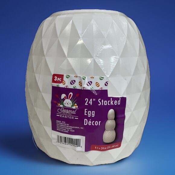 24" Stacked Eggs Easter Blow Mold Decor 3 Pieces White NEW DIY Paintable Sealed - Picture 1 of 6